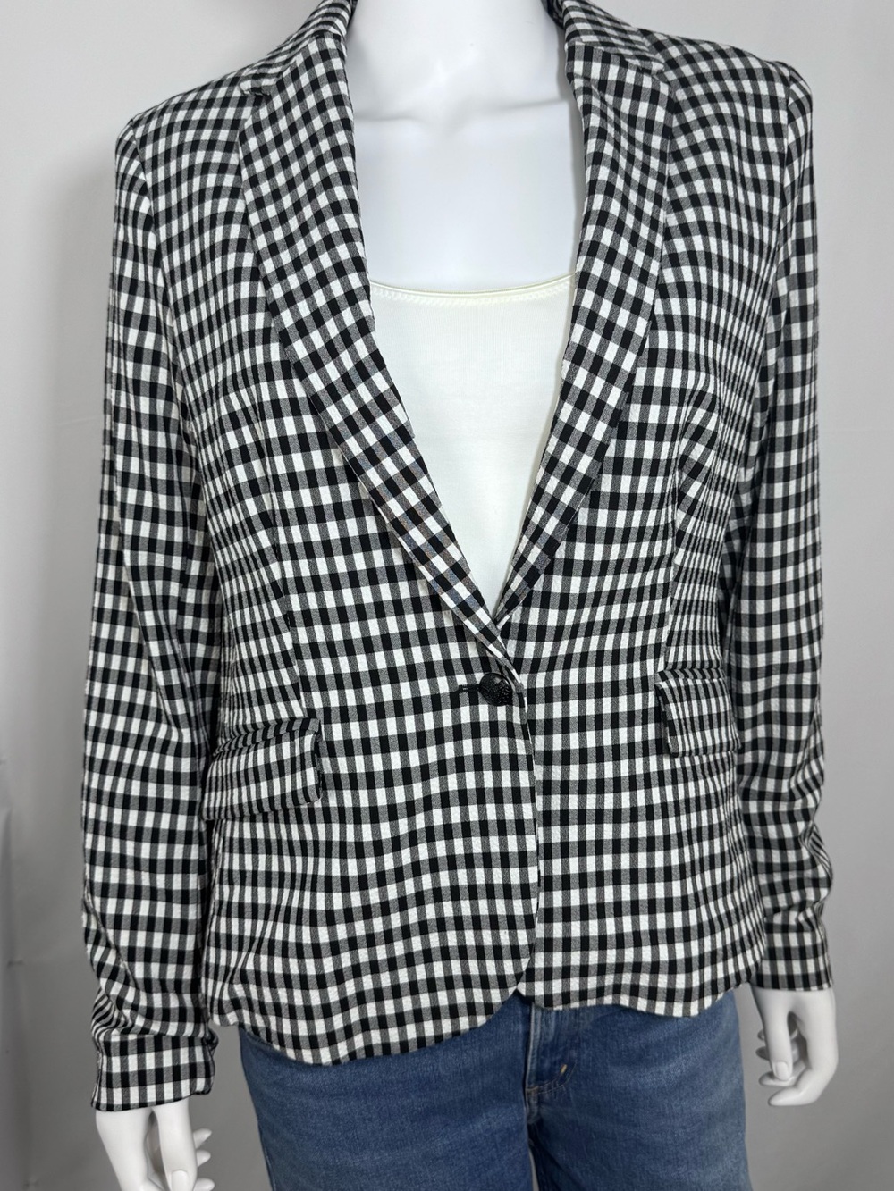 Maison d'Amélie Paris Gingham Blazer Jacket Black White Size M